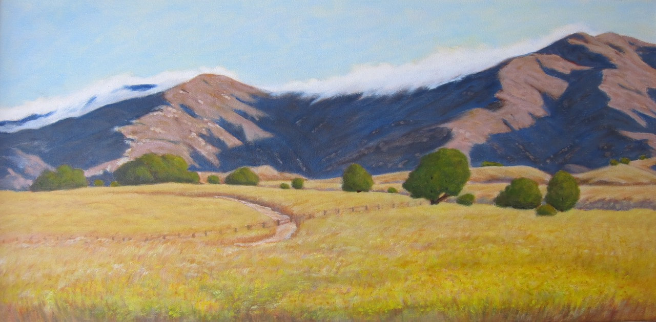 22 Rick Drake Morning Shadows Creeping Fog, San Marcos Foothills 12x24 oil 900