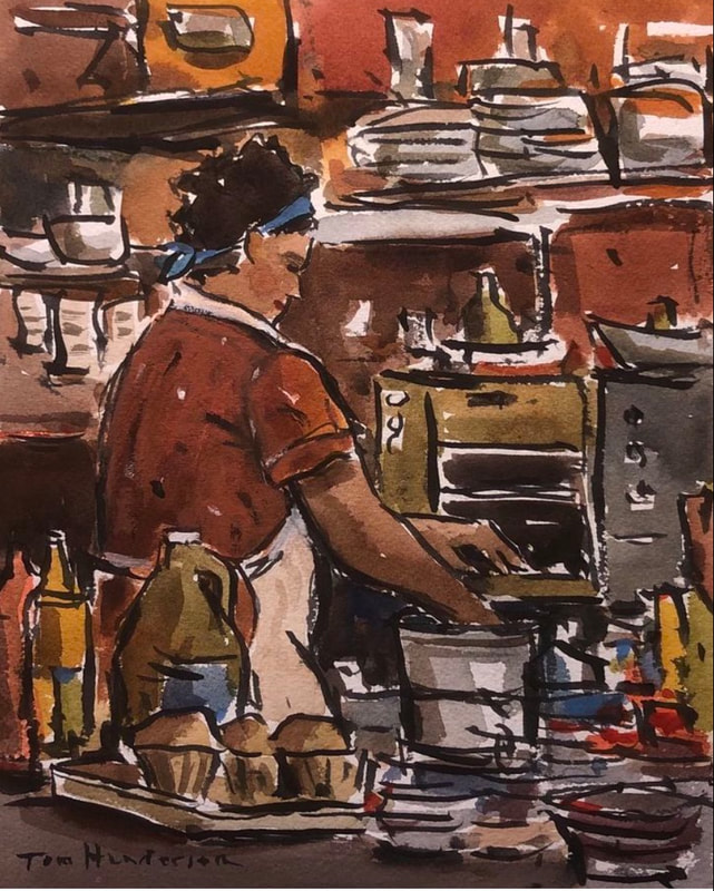 35 Tom Henderson Making Cupcakes 10x8 watercolor 700